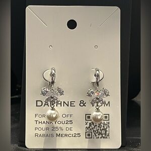 Handmade Pearls on Sterling Silver Earrings with Butterfly Cubic Zirconia